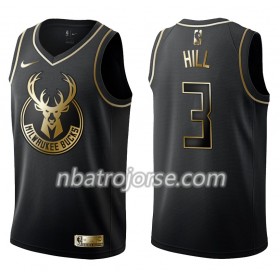 Män Milwaukee Bucks Tröja George Hill 3 Nike Svart Guld Edition Swingman